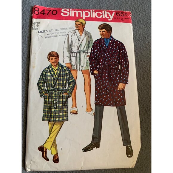 Simplicity 8470 Mens Robe Sewing Pattern Size Large 42-44 1969 - Picture 1 of 2
